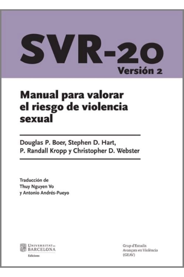 Coberta de SVR-20. Manual para valorar el riesgo de violencia sexual. Versión 2