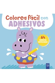Coberta de Colorea fácil con adhesivos. Hipopótamo