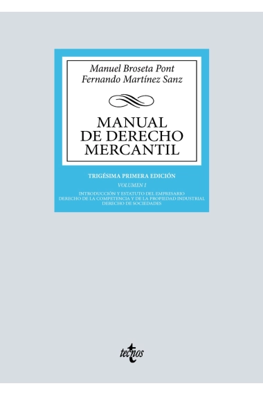 Cubierta de Manual de Derecho Mercantil — Manuel Broseta Pont y Fernando Martínez Sanz